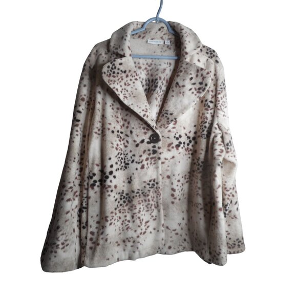 Susan Graver Jackets & Blazers - QVC Susan Graver Womens Beige Animal Print Fleece Jacket Fleece Long Sleeve Sz 2